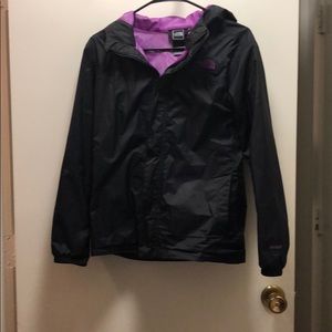Black and Purple Northface Rain Jacket